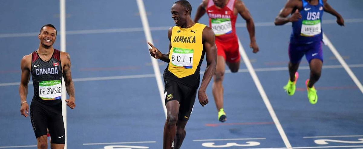 Résultat de recherche d'images pour "Usain Bolt vs Andre De Grasse"